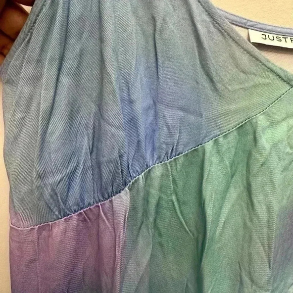 JustFab Rayon Tiered Maxi Dress Lightweight Fairy Flowy Purple Blue XL NWT - Picture 8 of 11